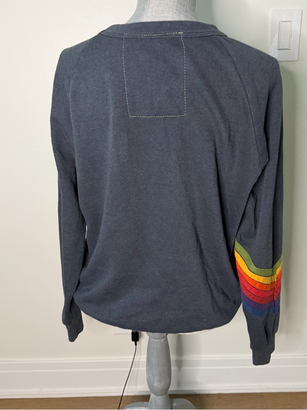 Aviator Nation Charcoal Sweatshirt with Coral Lightning Bolt & Rainbow Sleeve - Picture 2 of 12